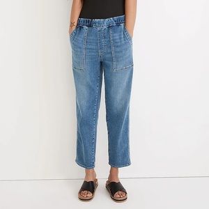 Madewell Pull-On Relaxed Jeans in Boyer Wash Mid-Rise Elastic Waist — L